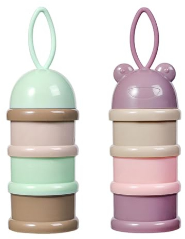 2x Dosificador de Leche en Polvo Portátil, Dispensador Leche en Polvo Bebé, 3 Compartimentos, Apilables Dispensador de Polvo de Fórmula, Contenedor de Aperitivos Frutas Cereales para Viajes Exteriores
