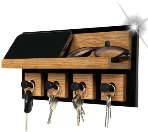 Alakay Modernes Schlüsselbrett Mit Ablage - Hochglanz Schlüsselbrett Holz Für Stilvolle Schlüssel Aufbewahrung, Schlüsselhalter schwarz Ideal Für Ihr Zuhause Oder Büro, Praktisch Und Elegant