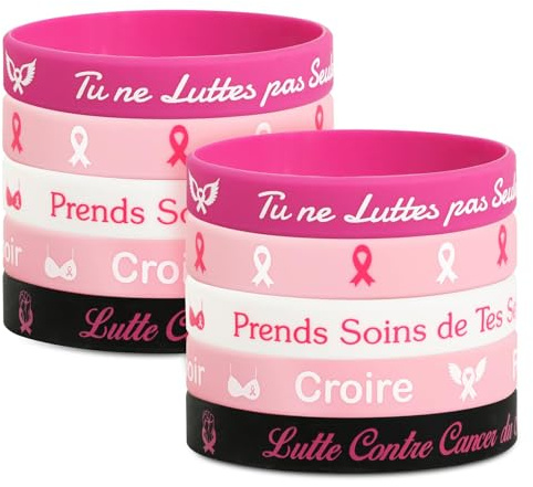 BOFUNX 20PCS Octobre Rose Bracelets en Ruban Silicone Bracelet de Sensibilisation au Cancer du Sein Bracelets Lutte contre Cancer du Sein Espoir Croire Force Courage Supplies pour Octobre Rose (A)