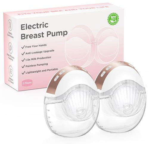 Haokoo Milchpumpe Elektrisch Tragbar Freihändig - Leicht Elektrische Milchpumpe mit BPA-frei, Auslaufsicheres Upgrade, 3 Modi und 12 Stufen, mit 17/19/21/24mm Flansch (2 Stück)