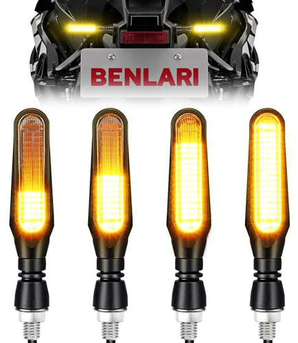 Benlari 4PCS Flowing LED Motorcycle Turn Signals 12V Super Bright Universal Sequential Front Rear Turn Signal Lights Waterproof IP67 Compatible with Harley Honda Yamaha Triumph (2 PACK)
