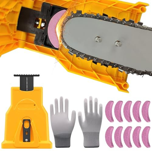 Affila Catena Motosega, Affilacatene per Motosega, Universal Chainsaw Sharpener con 6 Pietre per Affilare e un Paio di Guanti, Kit Affilatura Catena Motosega per Motosega Universale per 16-20 Pollici