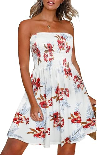 Summer Dresses For Women Strapless Bandeau Dress Sleeveless Sundress | soft and breathable, stretchy flatting, backless and off shoulder design, casual beach cover up dresses