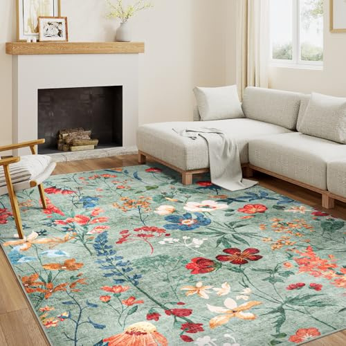 HUGEAR Verde Tappeto Salotto 160x230cm Camera Da Pranzo Antiscivolo Tappeti Lavabile In Lavatrice Carpet Moderno Motivo Floreale Esterno Pelo Corto Misure Grandi Cameretta Sala Rug