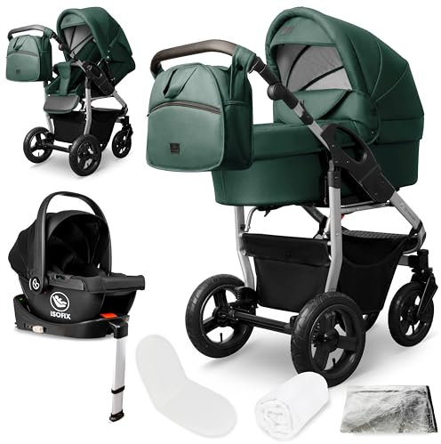 Bergsteiger Capri Kombikinderwagen 4-in-1 – Babywanne, Sportsitz, i-Size Babyschale & Isofix-Station, Luftreifen, höhenverstellbar, faltbar, Zubehör
