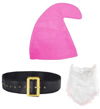 jokeshop Seven Dwarf/Dwarves 3 Piece Set (Hat, Beard and Belt) Garden Gnome Fantasy Fairytale Adults Fancy Dress Costume (Pink)