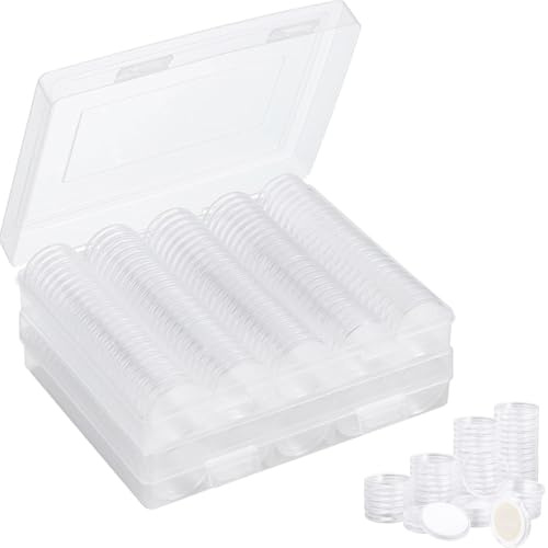 iDMRURvm 200 Stück 27mm Münzkapseln für 2 Euro Münzen Kapseln Durchsichtige Münzkapseln Münze Kapseln mit Aufbewahrungsbox Kunststoff Durchsichtig Münzhalter Kapseln für Sondermünzen Sammlermünzen