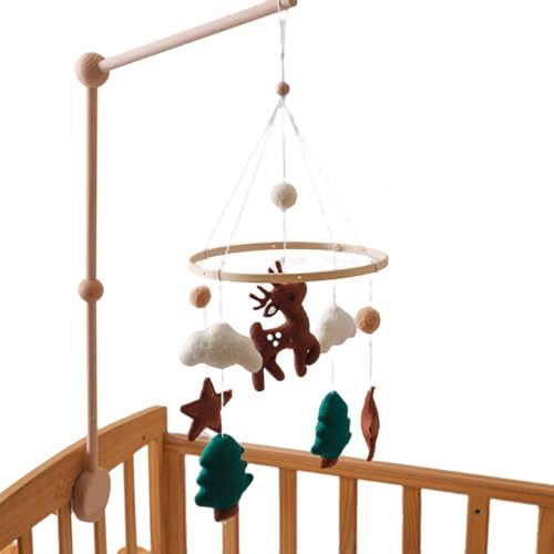 Crib Mobile - Baby Nursery Bassinet Deer Animals Mobile Toys,Handmade Stroller Accessories for Kids Bedroom Playtime Car Seat Naptime Birthday Pushchair Preschool Gender Reveal