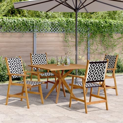 RMIHSJG 5 pezzi Gruppo da giardino in legno massello di acacia con sedute in rattan sintetico, 4 sedie e 1 tavolo per terrazza e balcone, resistente alle intemperie, mobili da esterno con materiale