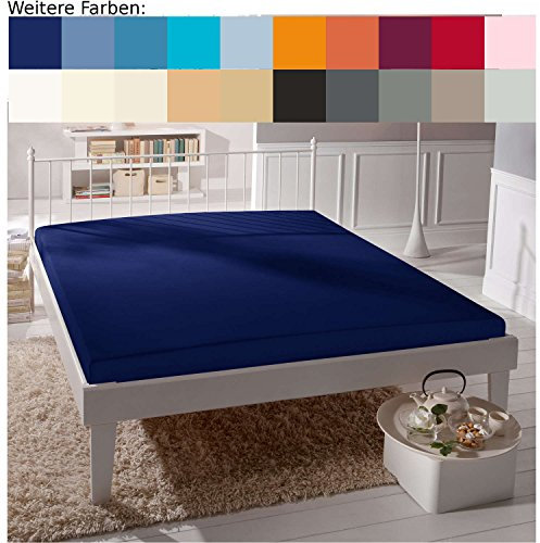 fleuresse Comfort Spannbettlaken (96 % Baumwolle, 4 % Elasthan), mit Rumdumgummizug, Ökotex Standard 100, für Matratzen bis 26 cm Höhe, 90 - 100 x 200 - 220 cm, marine
