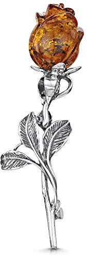 Amberta 925 Sterling Silber mit baltischem Bernstein - Rose Brosche/Pin, Sterling-Silber, Bernstein