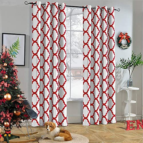 Melodieux Rideaux occultants Tendance marocains à Isolation Thermique avec œillets pour Salon, 132,1 x 243,8 cm, Blanc cassé/Rouge (1 Panneau)