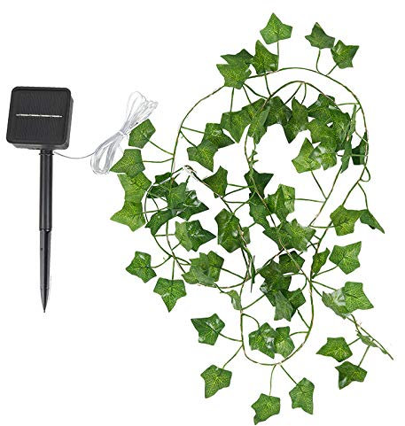 FUOBECIE Solar LED String Lights, Artificial Ivy Leaves Lamp, Fake Ivy Garland Vines 8 Modes Waterproof Solar-Powered Maple Leaves for Garden Patio Gate Yard Party (5m)