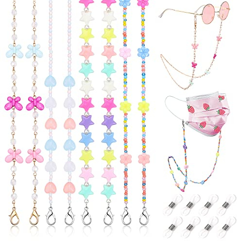 Hifot 4 Pièces Cordon Lunettes Enfant, Sangle d'oreilles,Support de Visage pour Enfants perlée Chaîne Lunettes de Soleil pour lunettes de soleil ou de sport pour garçons et filles