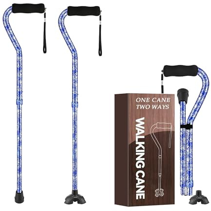 YOKABOZE Canes for Women & Men, Folding Cane for Stability, Adjustable Walking Cane for Seniors - Lightweight Collapsible Walking Sticks with Non-Slip Base & Offset Handle (Blue Willow)