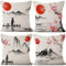 Aoihrraan 41x41cm 4er Set Dekorativ Japanisch Kissenbezug Rot Sonne Schwarz Und Weiß Landschaft Berg Fuji Quadratische Sofakissen Dekokissen Aus Leinen Japan Taverne Zuhause Schlafzimmer Sofa Tatami