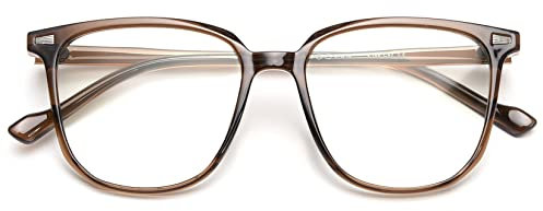 KOOSUFA Mode blåljusfilter glasögon kvinnor män retro TR90 stora glasögonbågar anti-blått ljus utan synlighet datorglasögon dekorativa spelglasögon anti-trötthet med fodral, BRUN