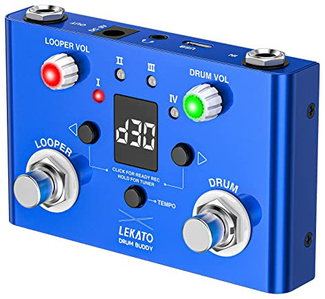 LEKATO Drum Looper Pedal mit Stimmgerät, 4 Loops, 11 Minuten Loop Pedal mit Drumcomputer 30 Trommeln mit App zum individuellen Bearbeiten und Speichern für E-Gitarre und Bass, Tempo klopfen
