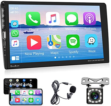 Autoradio 1 Din mit Apple Carplay Android Auto Bluetooth Freisprecheinrichtung 9 Zoll Touchscreen Autoradio mit Mirror Link Bluetooth FM Radio USB/AUX/TF/EQ Lenkradsteuerung + Rückfahrkamera Mikrofon