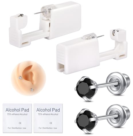 Kit de pistola de perforación de oreja AVYRING, kit de perforación de oreja desechable 316L de acero quirúrgico inoxidable con CZ de colores en formas mixtas, kit de herramienta de perforación de