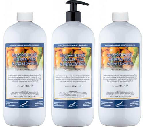 Claudius Duschgel Green Tea & Mandarin 1 Liter - 3er Set - mit gratis Pumpe - Duschgel