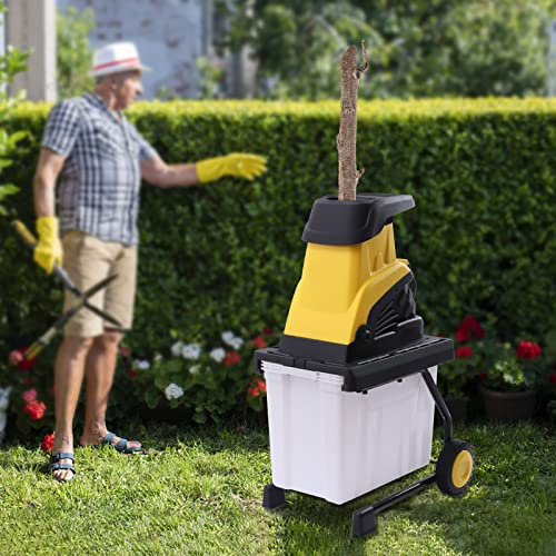 vinnyooc 44*55*105cm Elektrischer Häcksler, Gartenhäcksler Elektrisch Gartenhäcksler 4500rpm, Gartenhexler Elektrisch Holzhäcksler Schnittstärke bis 45mm mit 45 L Auffangbeutel 2 Rad