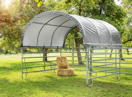 GreenYard® Weidezelt-Überdachung - ca. 360 x 360 x 160 cm Abdeckplane Schutzhülle mit Stahlrahmen