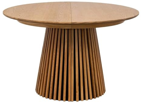 AltoBuy Dublin - Table Extensible Ronde Pied Central Relief MDF Placage Chêne Clair