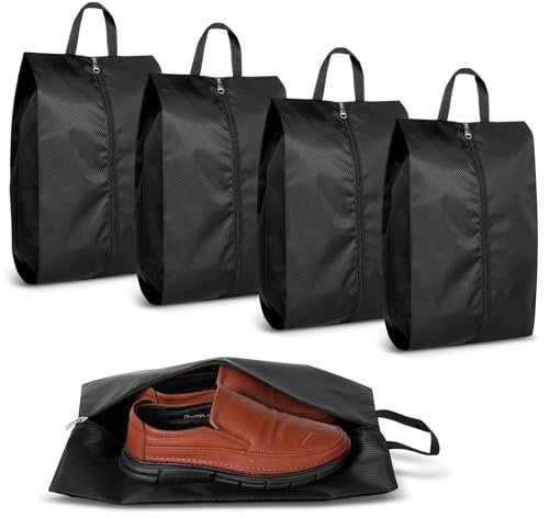 Romon Schuhbeutel, Wasserabweisend Schuhtasche Staubdicht Schuhsack Stoffbeutel mit Reißverschluss, 41 * 26cm,Travel Aufbewahrungsbeutel Organizer für Reisen Zuhause, Schwarz(4 Stück)