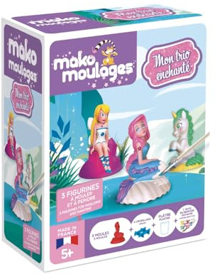 Mako Moulages – Mon Trio Enchantée – Fée – Sirène – Licorne - kit de Loisirs créatif - Plâtre et Peinture – 1 moule en latex rouge – Activité Manuelle - Made in France - A partir de 5 Ans