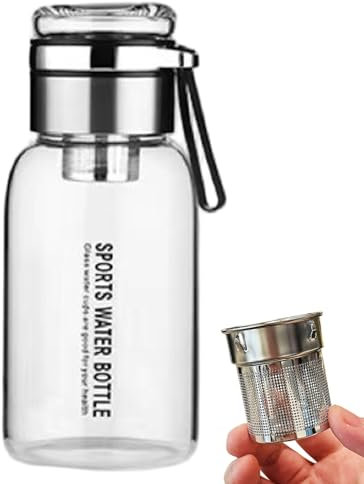 Bouteille de thé avec infuseur, Bouteilles d'eau en Verre, 750 ML de Bouteille thé à la Chaleur/résistant au Froid avec infuseur, Tasse Verre Transparent Portable avec Couvercle et Bracelet d