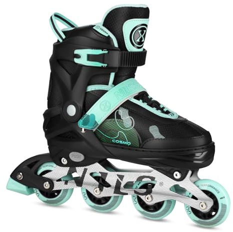 NILS Extreme Cosmo justerbara inlines, svartmint, storlek M 35–38, ABEC-7 kullager, 70 mm PU-hjul