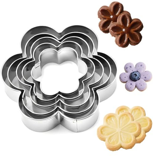 Set di 5 Formine per Biscotti a Forma di Fiore per Mousse,Tagliabiscotti a Forma di Fiore in Acciaio Inox Adatte per Decorare Compleanni di Natale Pasqua e Momenti di Divertimento con i Bambini