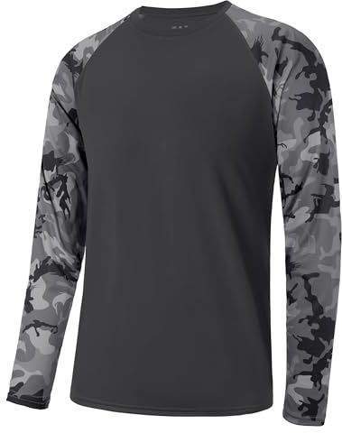 FISHEAL Long Sleeve Fishing Shirt for Men, UPF 50+ Sun Protection Rash Guard with Camo Print, Quick-Dry UV Shirt for Swimming Hunting Outdoor