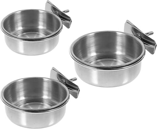 MINAOLULUS Comedero Resistente y Práctico de Acero Inoxidable para Pájaros 3 Piezas Tazón Colgante Diseño Ergonómico para Loros y Canarios para Jaulas