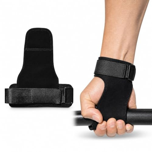 Genuine Leather Single Weight Lifting Grip – Anti-Slip Palm Guard, Adjustable Wrist Strap, Thick Cowhide Pads for Deadlift, Pull Ups, CrossFit, Barbell/Dumbbell, Callus/Blister Protection