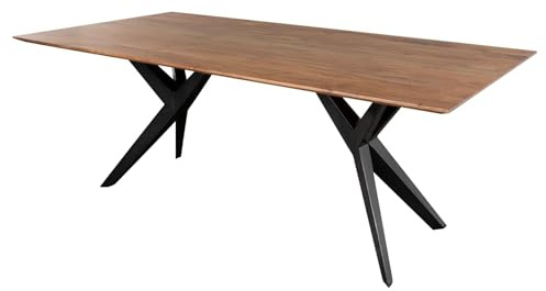 MASSIVMOEBEL24.DE Esstisch Akazie 220x100x76 Natur lackiert Beine anthrazit glänzend Swiss Edge #37