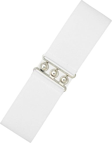 Ro Rox Dam Bred Elastisk Midjebälte i Retro Vintage Stil – Stretchbälte för Klänningar, 50-talsstil – Silver- eller Guldfärgat Spänne - white us