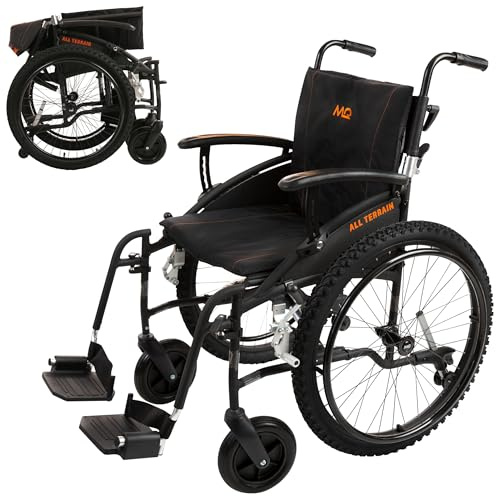 MobiQuip All Terrain Adult Wheelchair, Self-Propelled - 12.5kg Lightweight, Aluminium Frame - Black, Wide 20 Seat - Easy-Fold & Quick Release - 24 Pneumatic Tyres - Customisable Support