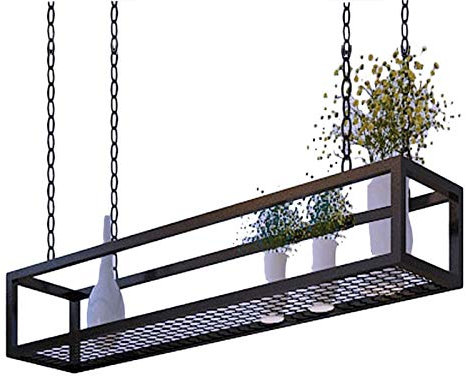 WYFZT Deckenregal Hängend Küche kücheninsel Pot Pan Rack Hängende Regale Kreative Decken-blumenständer Kochgeschirr Aufhänger Lagerung for Bar Keller Garage Restaurant, schwarz Metall Eisenrahmen