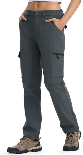 YSENTO Womens Waterproof Walking Hiking Fleece Lined Trousers Winter Thermal Outdoor SKi Camping Softshell Trousers(Grey,L)