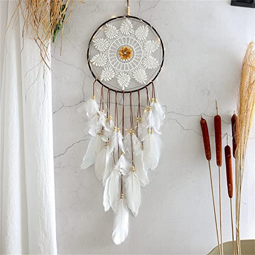 ZOYIEP Atrapasueños grande bohémio con plumas blancas, macramé para colgar, ideal para bodas vintage o decoración del hogar, círculo de 25 cm y 75 cm, blanco