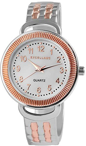 Excellanc Damen-Spangenuhr Metall Perlmutt Mode Elegant Analog Quarz 1800234 (silberfarbig roségoldfarbig)