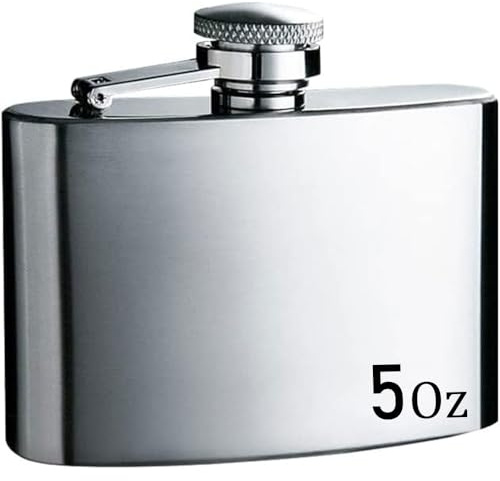 OBD 5 Oz Silver Hip Flask Alcohol Flask Stainless Steel Leakproof Whisky Hip Flask Men Women Used for Climbing Camping Barbecue Bar Party Drinker