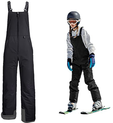 Geagodelia Salopette da Sci Uomo Ragazzo Impermeabili Cinghie Regolabili Pantaloni Tuta Addensata Snowboard per Inverno (Kids, Ragazzi-Nero, 10-12 Years)