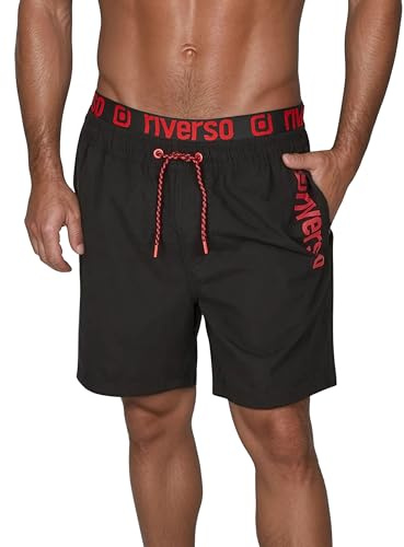 riverso Badbyxor herr normal passform RIVBobby badshorts sportbyxor simbyxor shorts shorts tryck elastisk midja svart grön orange röd S M L XL XXL 3XL 4XL 5XL, Svart-cherry röd, L