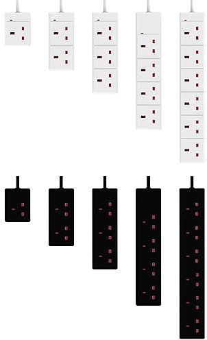 Extension Lead Power Plug Cable Cord Extender Multi Single Socket Strip Adapter 13A UK 3 Pin 6 Gang Way 0.5M White