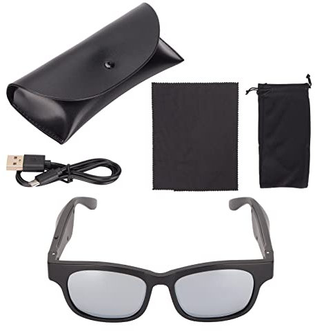 MOTUZP Lunettes de Soleil Bluetooth Semi-Ouvertes, Lunettes de Soleil Bluetooth à Réduction de Bruit, Lunettes de Soleil Bluetooth Stéréo Portables pour Hommes et Femmes en Plein Air(Argent)