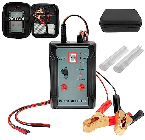 ZKTOOL Automotive Einspritzdüsen-Tester, 2 Düsenreinigungsadapter, 8 Impulsmodi, 12 V/5 V Ausgangsleistung, Auto-Reinigungswerkzeuge, DIY-Reinigungswerkzeug mit Kurzschlussschutz