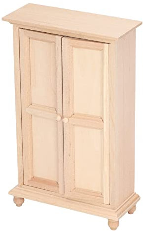Keenso 1:12 Puppenhaus-Kleiderschrank – Miniatur-Doppeltürschrank aus Holz, Möbelzubehör für Schlafzimmer oder Wohnzimmer